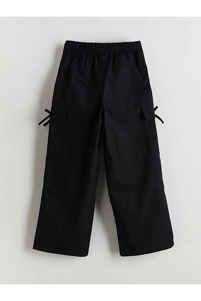 LC Waikiki Lcw Kids Black Elastic Waist Bow Detailed Girls Cargo Pants