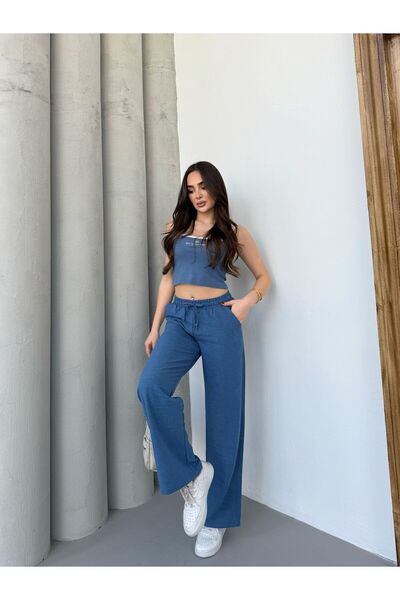 Ozy Fashion Λινό Μικτό Παντελόνι Loose Fit YENET-333