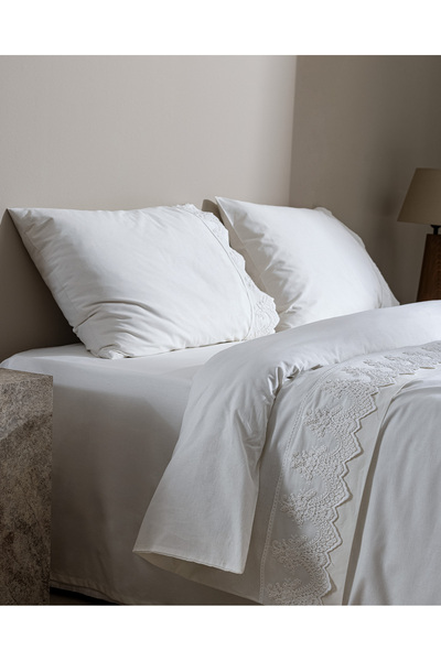 Madame Coco Modena King Size 100% Cotton Embroidered Duvet Cover Set - White