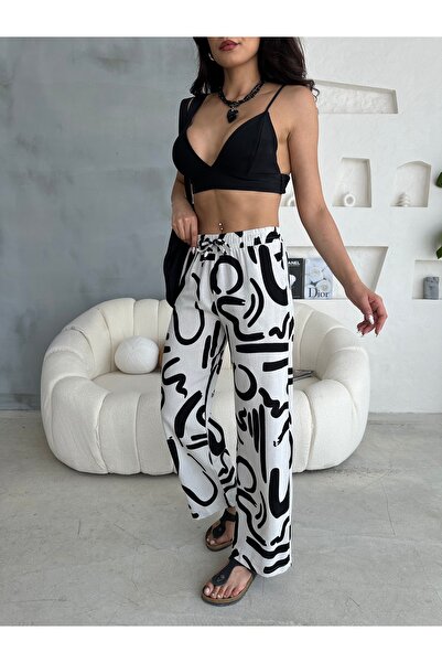 Ozy Fashion Linen Blended Loose Cut Trousers Yeni̇ket-333