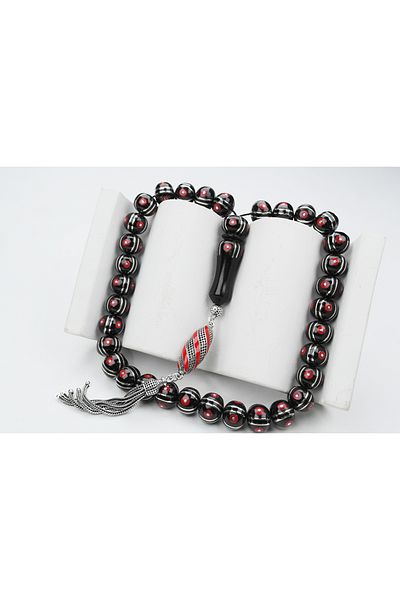Skygo Oltu Sıkıştırma Oblate Model Alpaca Watermelon Coral Embroidered Rosary