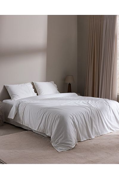 Madame Coco Modena King Size 100% Cotton Embroidered Duvet Cover Set - White