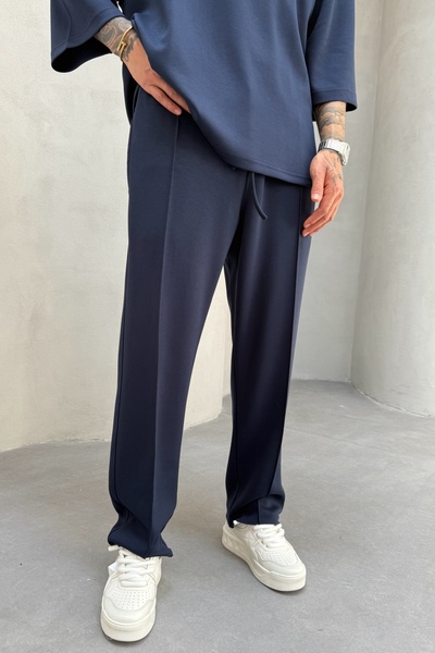 MADZEYMODA Men's Oyaho Fabric Navy Blue Baggy Fit Jogger Pants Ke-7012