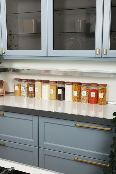 color house 4 Pieces (1600 Cc) Borosilicate Glass Pulses Jar Large Size and 84 Pieces Labels