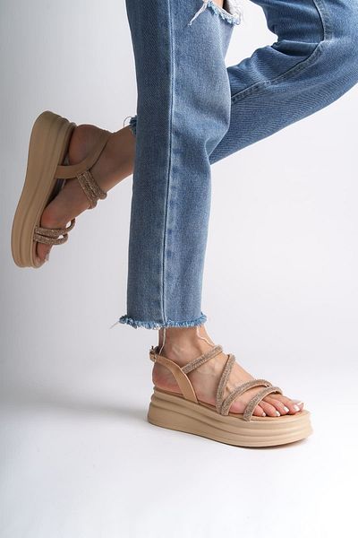 Joy Ayakkabı Riley Thin Buckle Stone Striped Orthopedic Sole Women's Sandals Tt - Tan