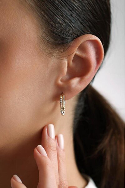 Tufanlar Kuyumculuk 14 Ayar Altın Renkli Taşlı Halka Küpe - Bahar Koleksiyonu