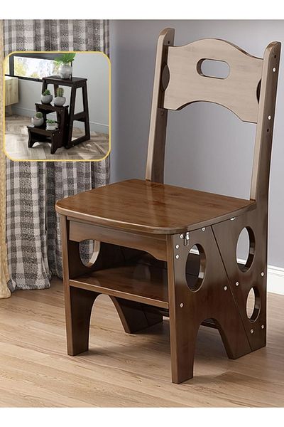 Cady One 2 in 1 Chair and Ladder, Wooden Chair Converts to 4 Step Ladder, Foldable, Heavy Duty, Holds 100kg