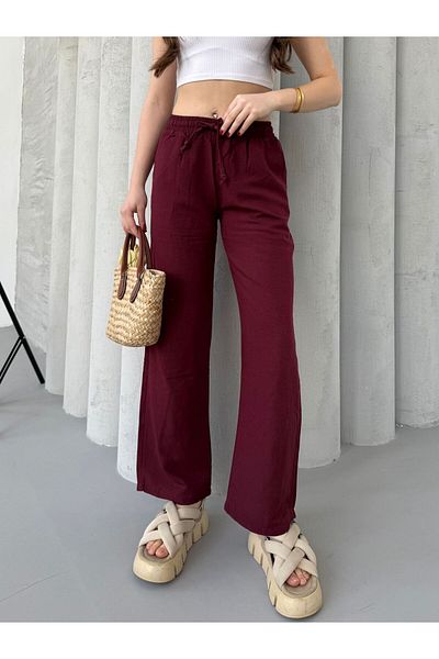 Ozy Fashion Linen Blended Loose Cut Trousers Yeni̇ket-333