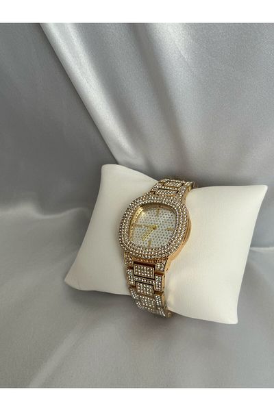 QUARTZ Rhinestone Cord Rhinestone Dial Gold Fashionable Women's Watch