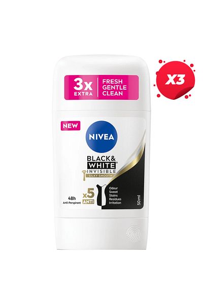 NIVEA X3 - NIVEA ANTIPERSPIRANT STICK 50ML INVISIBLE BLACK WHITE SILKY SMOOTH