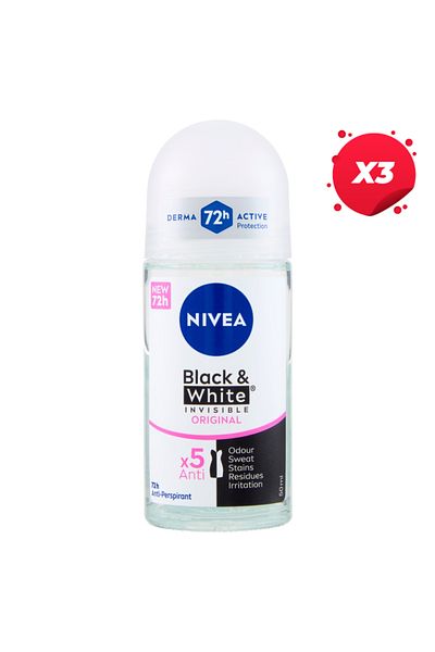 NIVEA X3 - NIVEA ANTIPERSPIRANT ROLL ON 50ML INVISIBLE BLACK&WHITE ORIGINAL