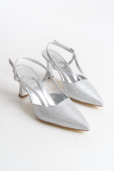 MERVE BAŞ Merve Head Women's Silver Shiny Goblet Heel Pointed Toe Stiletto Merry Src 20230023