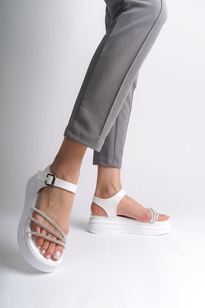 Joy Ayakkabı Eva Thick Buckle Stone Stripe Orthopedic Sole Women's Sandals Bt - White
