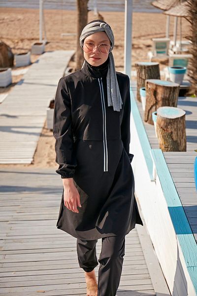 Marina Swimwear Black Parachute Hijab Swimsuit - Full Covered, Basic Model M2314