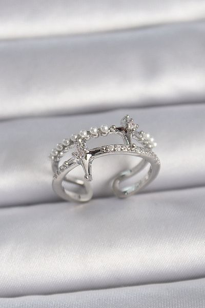 Skygo Women's Ring with Adjustable Color Brass Zircon Cubic Zirconia Star Pearl Detail - Tj-Byk3393