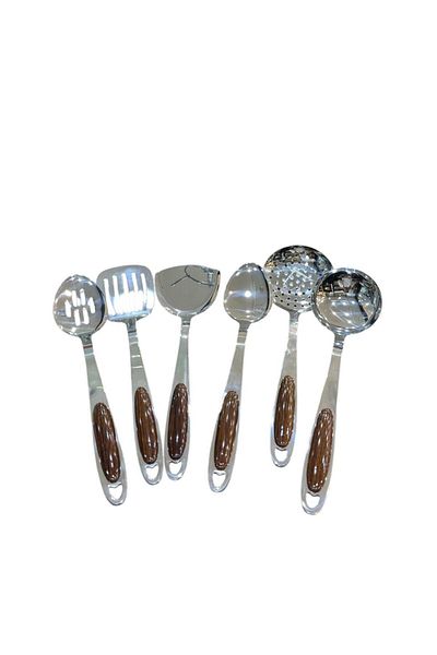 aljahwari 6piece stainless steel cooking spoon and ladle set with stand
