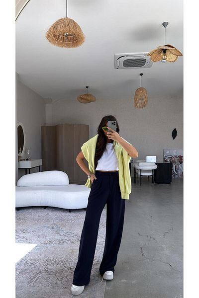 Buket Teke Navy Blue Modal Relax Pants