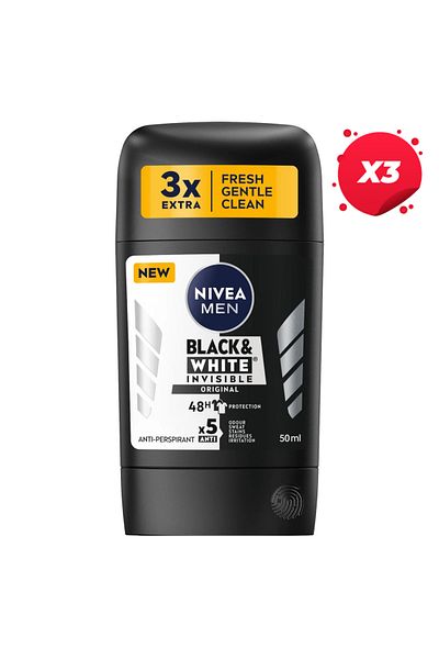 NIVEA X3 - NIVEA ANTIPERSPIRANT STICK 50ML MEN INVISIBLE BLACK WHITE ORIGINAL