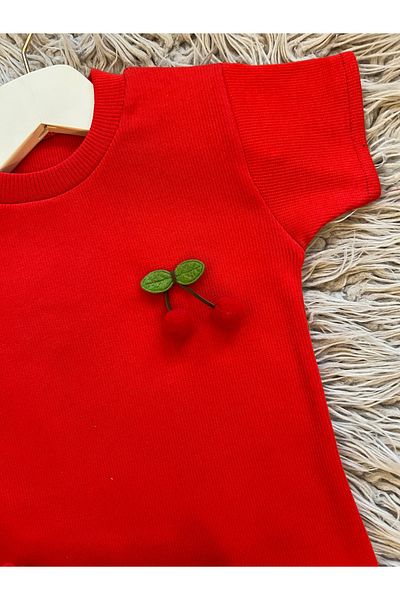 enes baby Cherry Detailed Stretchy Camisole Fabric Shorts Tshirt Set of 2