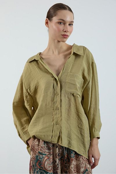 Perry 4612 Cămașă oversize din țesătură, cu umăr dezactivat, kaki