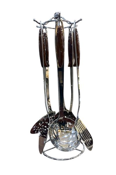 aljahwari 6piece stainless steel cooking spoon and ladle set with stand