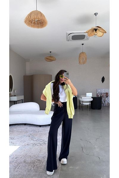 Buket Teke Navy Blue Modal Relax Pants