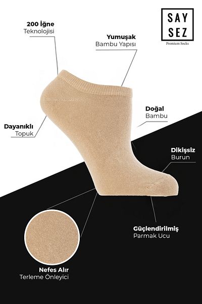 SAYSEZ Bamboo Women's Sneaker Beige Socks Seamless Invisible Ankle Sports Socks Premium 4 Pack