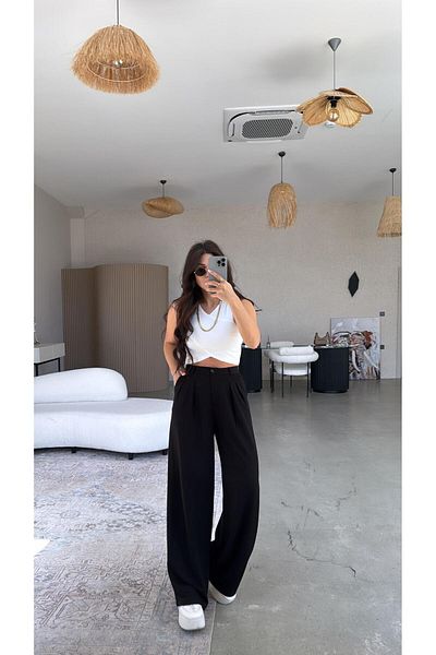 Buket Teke Black Modal Relax Pants
