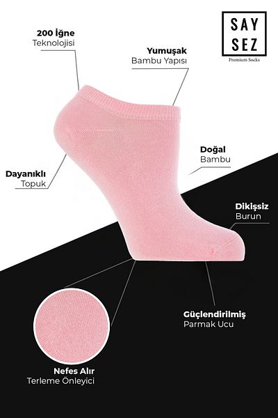 SAYSEZ Bamboo Women's Sneaker Pink Socks Seamless Invisible Ankle Sports Socks Premium 4 Pack