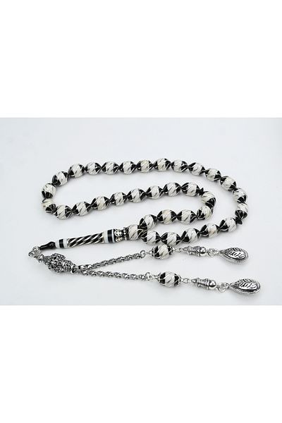 Skygo Oltu Stone Beyzi Model Embroidered Six-Piece Fountain Nightingale White Galalith Rosary