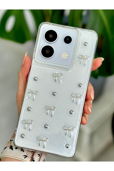 Go Aksesuar جراب سيليكون بتصميم فيونكة صغيرة ثلاثية الأبعاد متوافق مع Redmi Note 13 Pro 5G مع لعبة