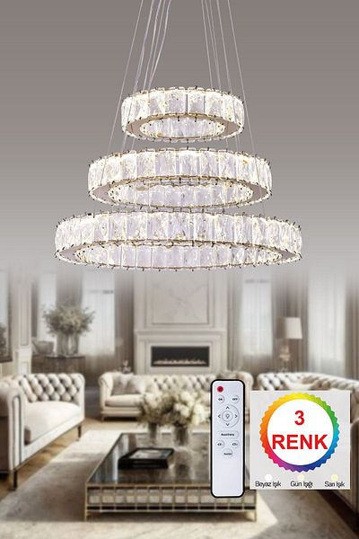 HİRALUCE Mark 3 Color Gold (Yellow White and Daylight) Luxury Led Chandelier with Remote Control and Dimmer