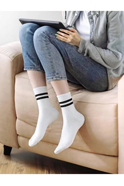 Özeren Çorap Тенис чорапи с две ивици, бели, комплект от 3 чифта