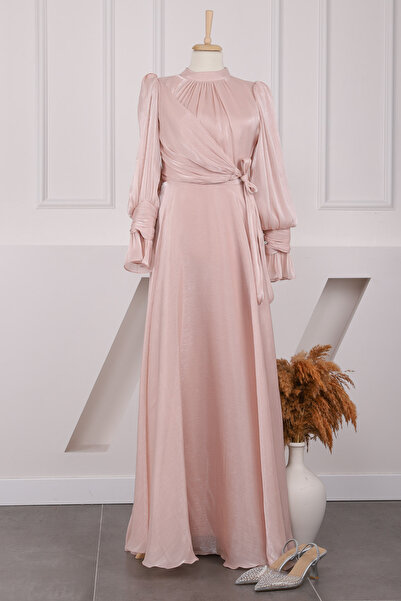 İmajButik Βραδινό φόρεμα με λεπτομέρεια από διακοσμητικό μανίκι σε σχήμα παγι...