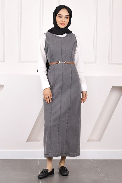 İmajButik Σετ τζιν φόρεμα με καπνιστό πουκάμισο