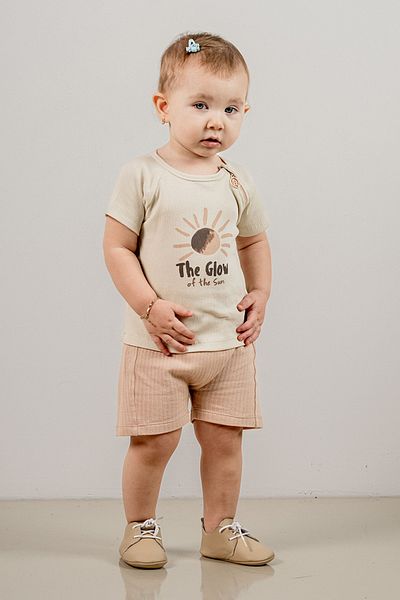 bombe Baby Kids Natural Crew Neck Shorts Cotton Comfortable 2-Piece Set Trend Fashion Bottom Top Set
