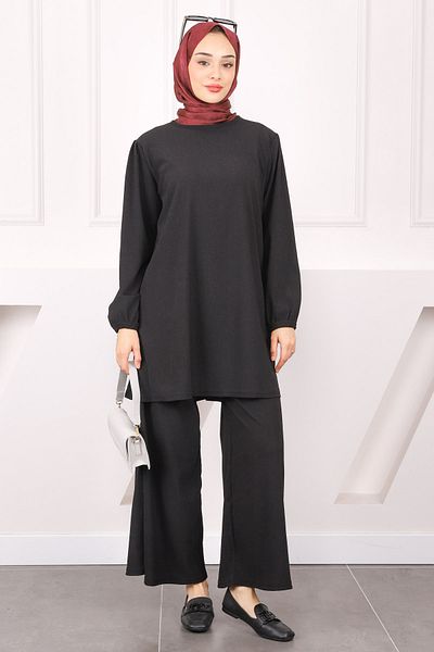 İmajButik Μαύρο τυλιγμένο παντελόνι τουνίκ