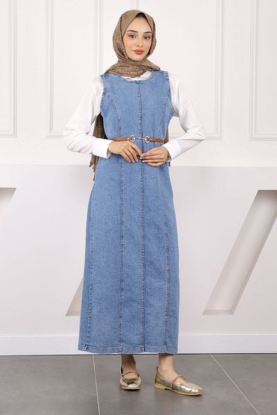 İmajButik Σετ τζιν φόρεμα με μπλε πουκάμισο