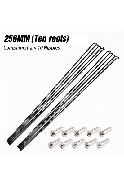 LeBycle 10pcs-256mm Bicycle Spokes Wire Mountain Road Bike 304 Stainless Steel Spokes 14g Black High