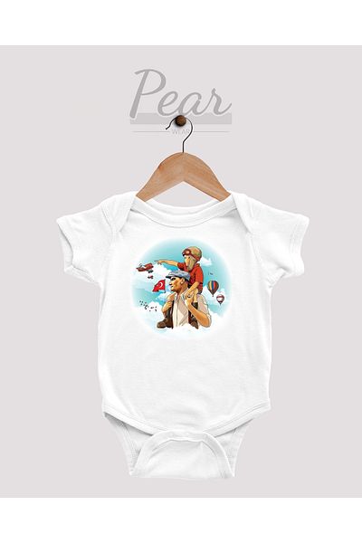 Pear Wear Atatürk Printed Baby Bodysuit 100% Cotton Atatürk Baby Boy Bodysuit