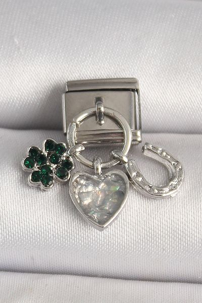 Skygo Silver Color 316L Steel Zircon Stone Heart Clover Nal Model Nomination Charm