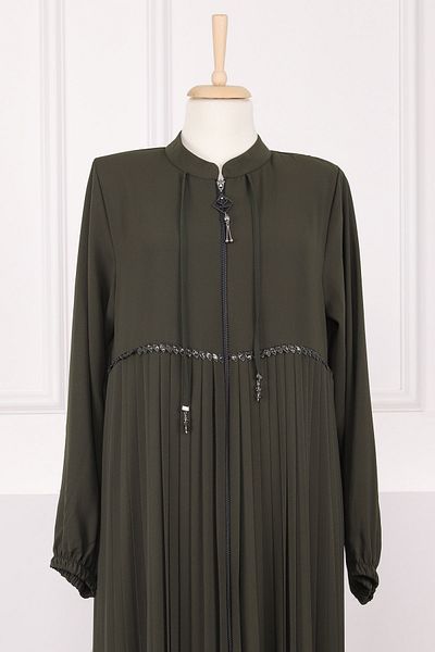 İmajButik Χακί μανίκι ελαστικό πλισέ φούστα