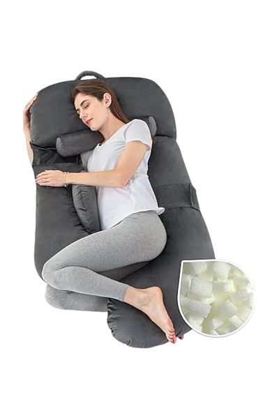 molody G-Shaped Pregnancy Pillow with Removable Velvet Zippered Cover for Pregnant Women