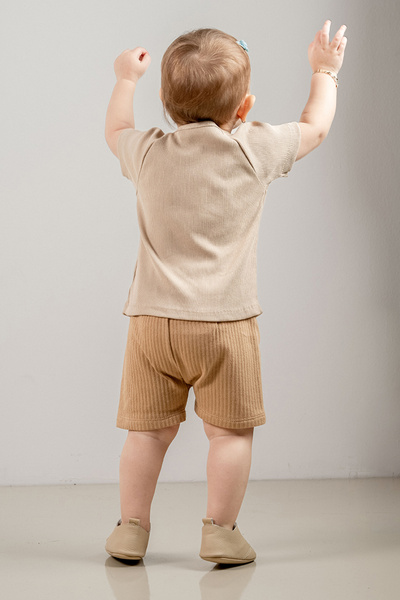 bombe Baby Kids Brown Crew Neck Shorts Cotton Comfortable 2-Piece Set Trend Fashion Bottom Top Set