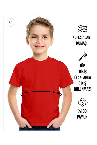 fidoş 100% Cotton Children's Tshirt - Crew Neck and Plain Unprinted