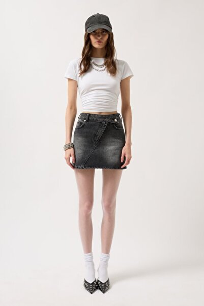 stiledavet online store Asymmetrical Belt Denim Mini Skirt