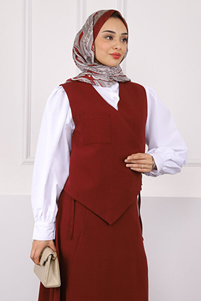 İmajButik Burgundy Vest Skirt Suit
