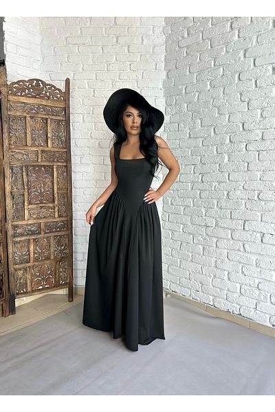 moneta boutique Γυναικείο μακρύ φόρεμα με τετράγωνο γιακά