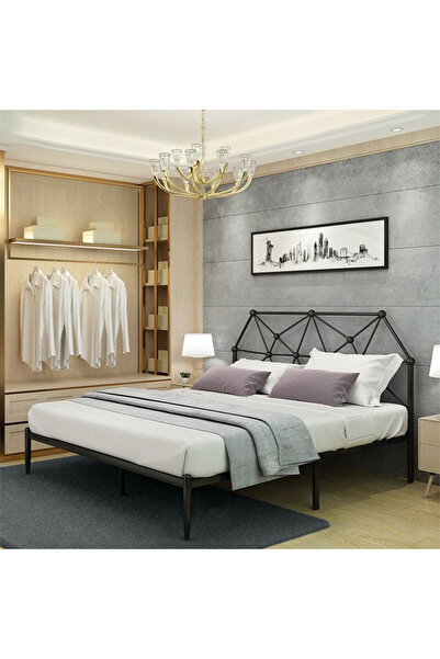 Generic سرير مزدوج معدني متين بتصميم عصري انسيابي 200×200 سم أسود