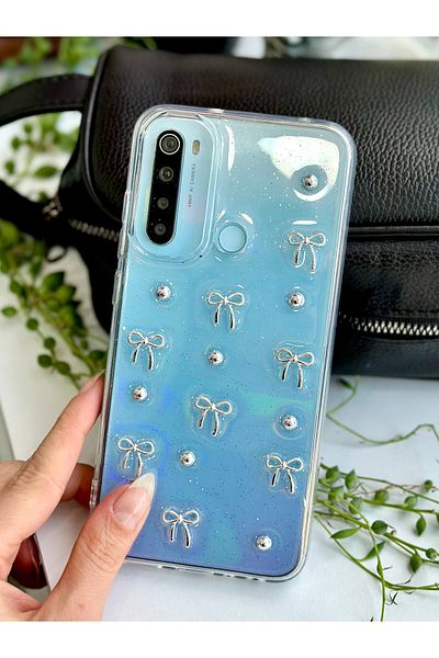 Go Aksesuar حافظة سيليكون بتصميم فيونكة صغيرة ثلاثية الأبعاد متوافقة مع هاتف Xiaomi Redmi Note 8 مع لعبة